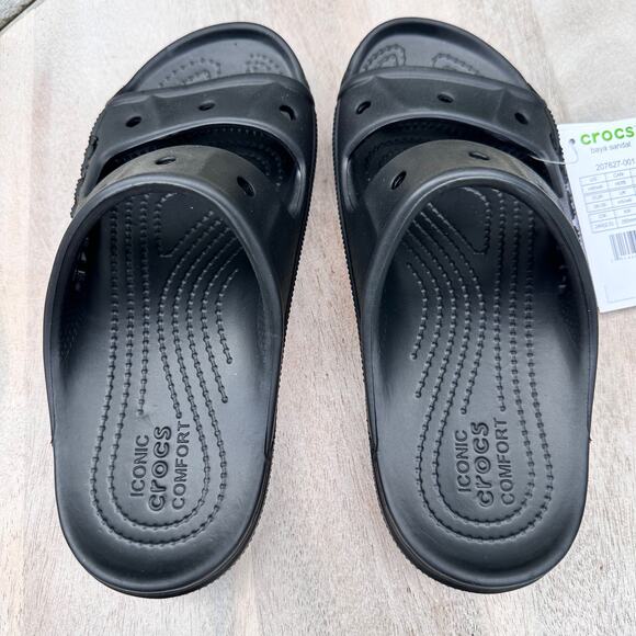 Crocs Baya Slides Unisex Mens 6 Women 8 Sandals Waterproof Black Shoes New - Picture 9 of 16